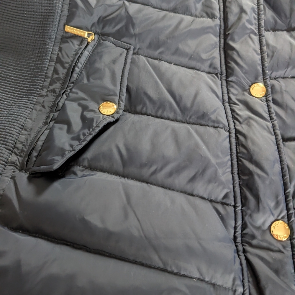 Michael Kors Down Hooded Puffer Coat XL Dark Navy Blue - Picture 6 of 10